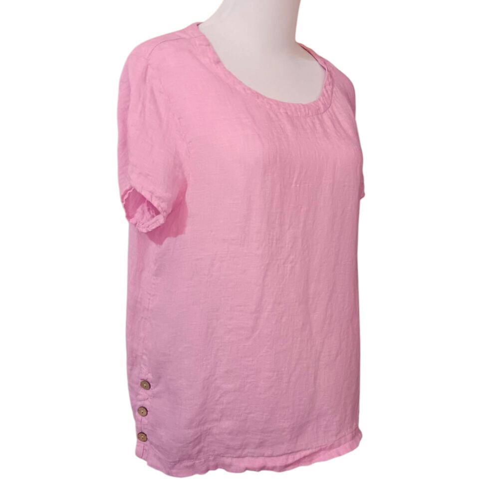 CYNTHIA ROWLEY 100% Linen Top Blouse M Lightweight Pink Summer Layering‎ Natural